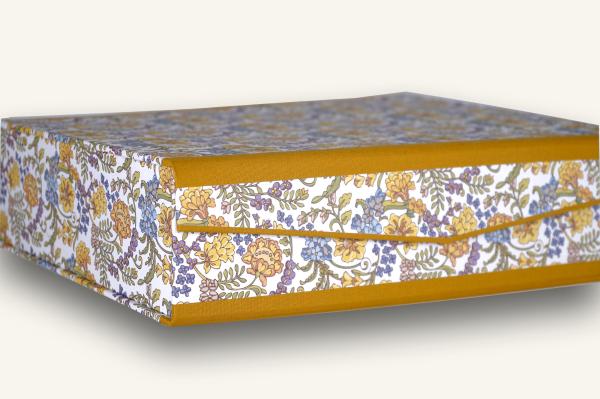Archival box "Otti", flowers yellow - blue, handmade box